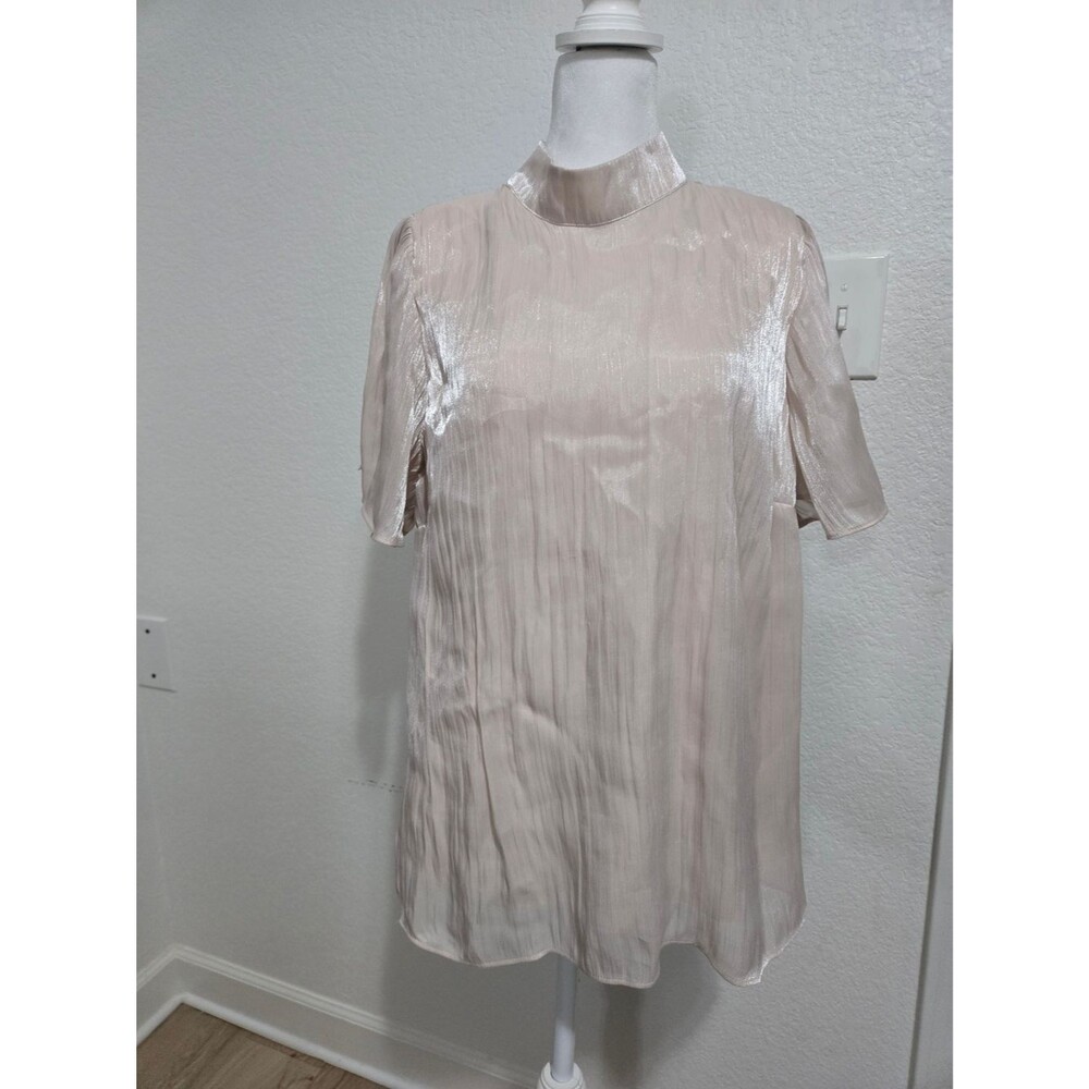 LC Lauren Conrad | Shimmery Blush Pleated Mock Neck Top